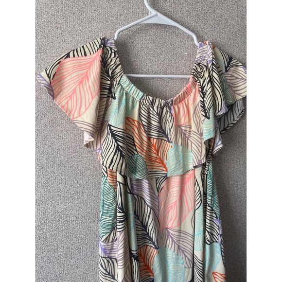 Maaji Colorful Leaf Print Dress Ruffle Flutter Sleeves Vacation Casual Cute - Picture 8 of 9